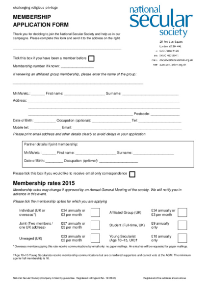 Membership form - postal/direct debit