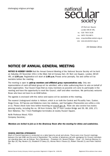 AGM Notice And Agenda 2011