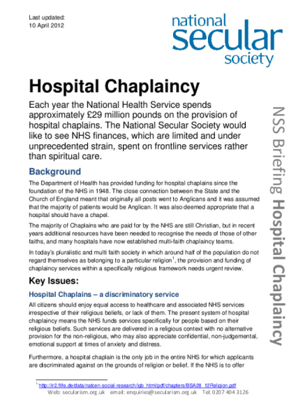 NSS Hospital Chaplaincy Campaign Briefing
