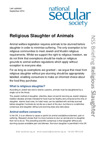 Religious Slaughter of Animals Briefing