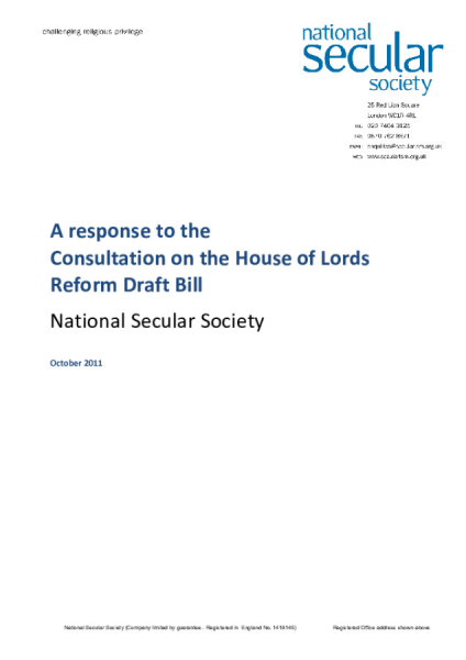NSS response to the consultation on the House of Lords Reform Draft Bill