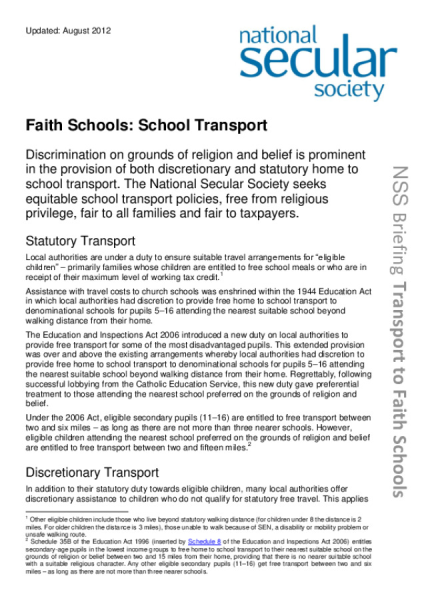 Faith Schools Transport Briefing Paper