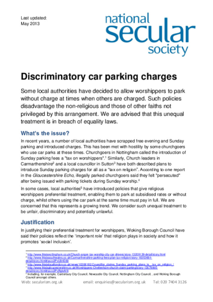 Discriminatory Car Parking Charges Briefing