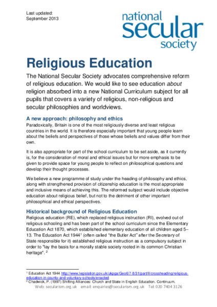 Religious Education Briefing Paper