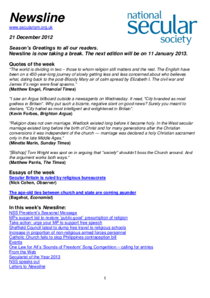 Newsline 21 December 2012