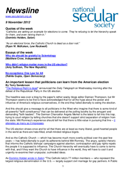 Newsline 9 November 2012