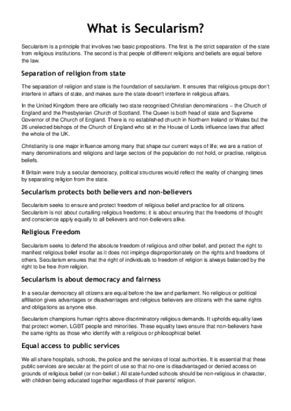 What is Secularism - simple print your own leaflet