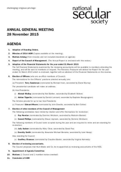 Agenda and Motions