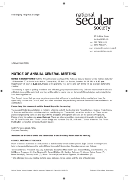 Notice of 2016 Annual General Meeting