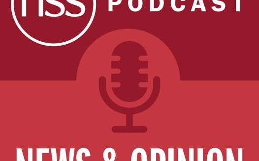 NSS podcast news and opinion red graphic with microphone