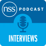 NSS podcast interview blue graphic with microphone