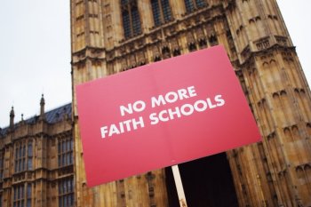 No More Faith Schools protest outside parliament