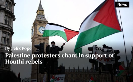 Palestine protesters chant in support of Houthi rebels